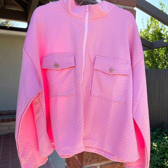 SHEIN Jackets & Blazers - SALE!!!! 🎉 - NWOT Quilted Pink Knit Jacket w/ Front Zip w/ Chest Pockets - 2XL